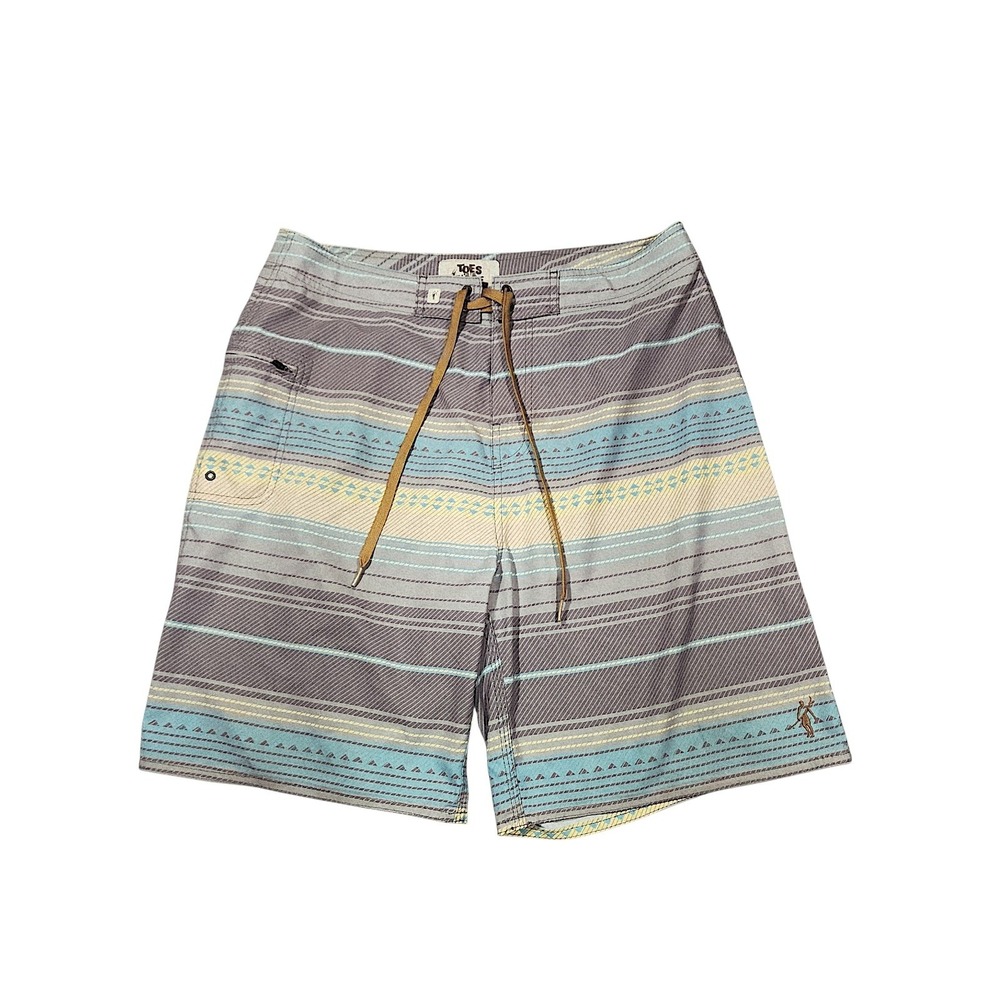 Toes on the Nose Board Shorts 34 x8 Men 20" Gray Blue Stripe Geometric Surf Swim